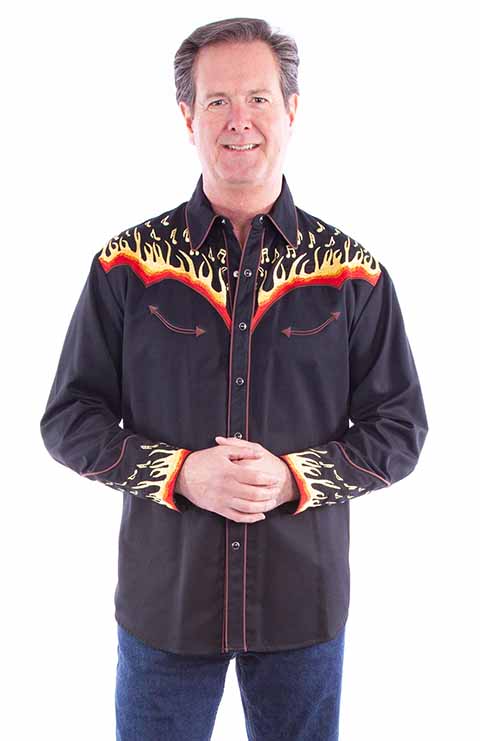 Men's Retro Western cowboy Shirt black LEAF EMBROIDERY - Country Cowboy -  Wester Supply