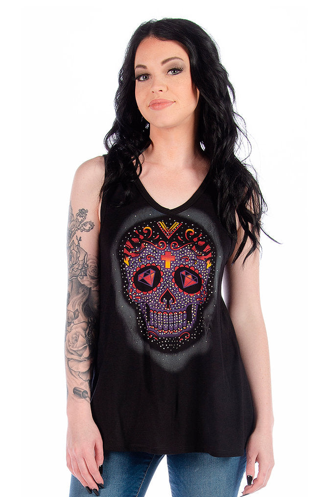 Sugar Skull With Rhinestones Women's Short Sleeve T-Shirt