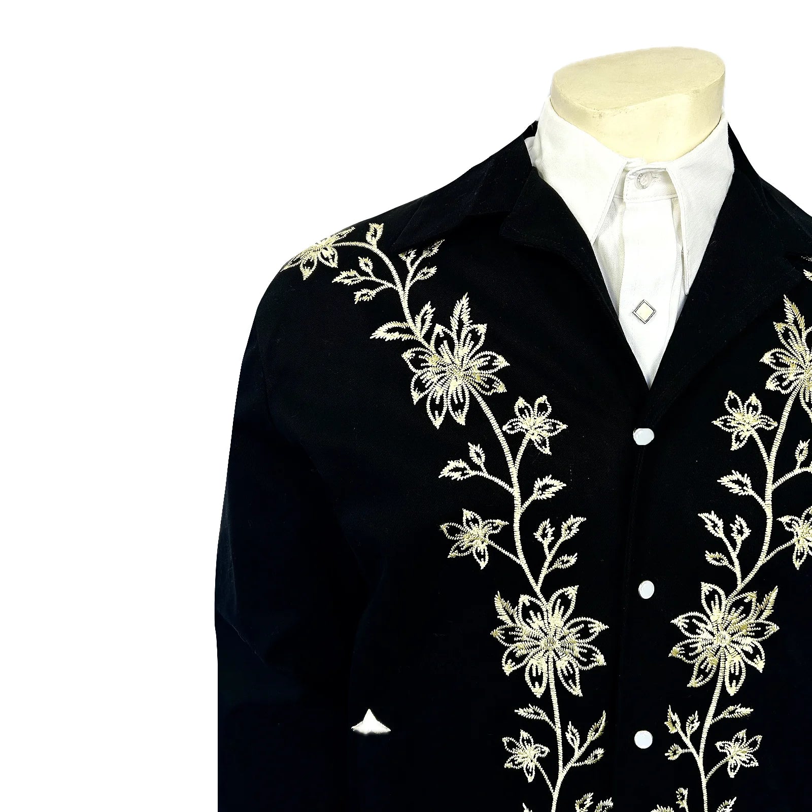 Rockmount Ranch Wear Mens Western Bolero Jacket Ivory Floral Embridery Front