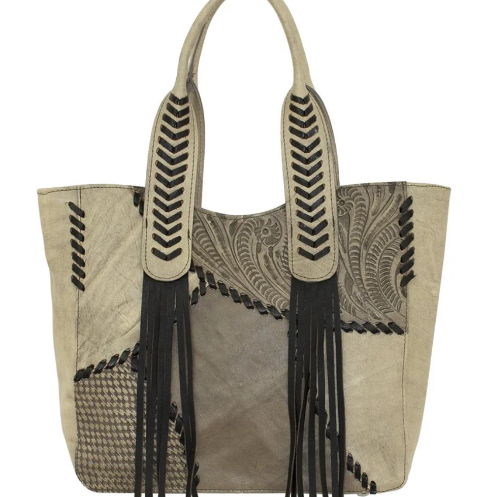 American West Handbag Gypsy Patch Collection: Leather Large Zip Top Tote