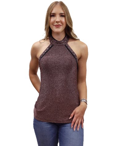 Liberty Wear Ladies' Metallic Halter Tank Front