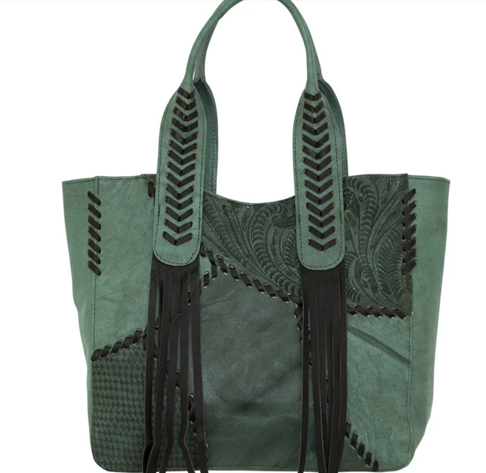 American West Handbag Gypsy Patch Collection: Leather Large Zip Top Tote