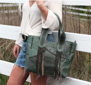 American West Handbag Gypsy Patch Collection: Leather Large Zip Top Tote