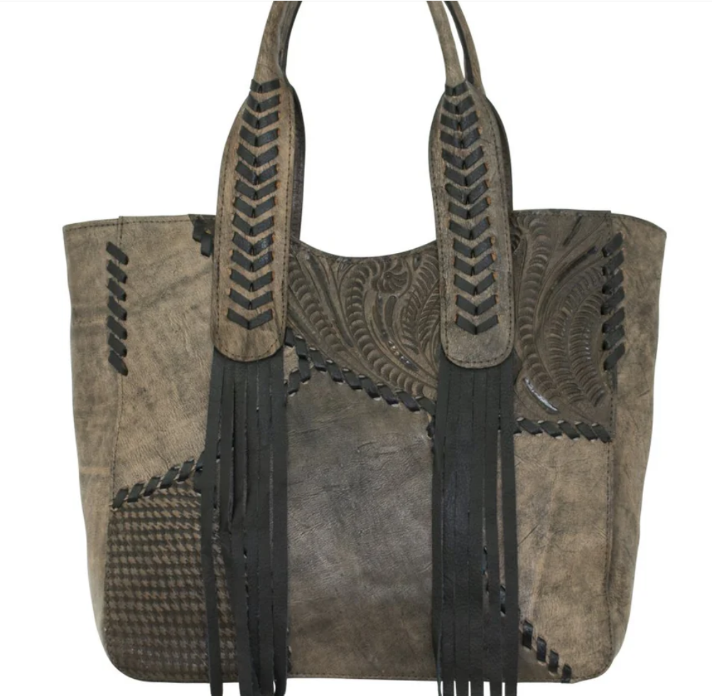 American West Handbag Gypsy Patch Collection: Leather Large Zip Top Tote