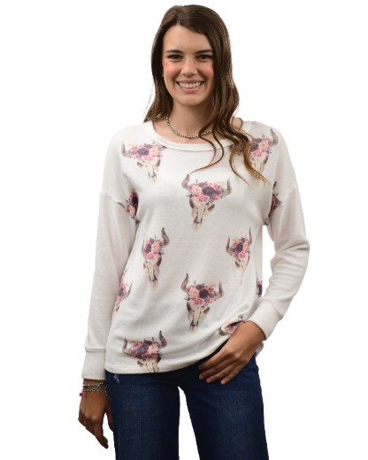 Liberty Wear Ladies' Floral Steer Sweater Front