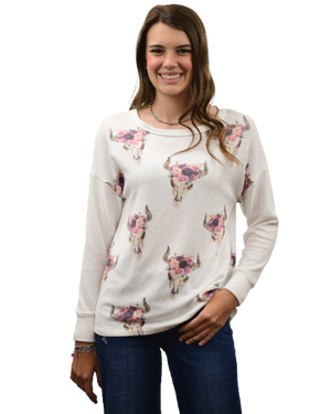 Liberty Wear Ladies' Floral Steer Sweater Front