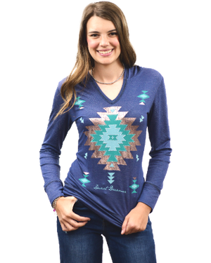 Liberty Wear Ladies' Hoodie Denim Aztec Top