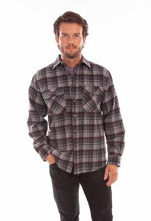 Scully Farthest Point Heavy Flannel Plaid Charcoal/Burgundy Front 