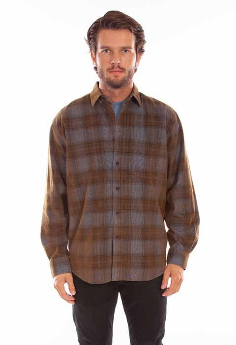 Men's Farthest Point Collection Shirt: Corduroy Plaid Blue Brown