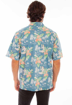 Scully Farthest Point Men's Batik Hawaiian Print Blue Back