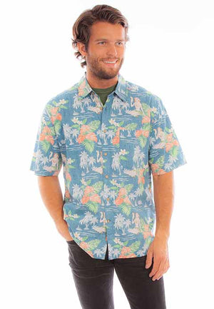 Scully Farthest Point Men's Batik Hawaiian Print Blue Front