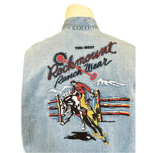 Vintage Inspired Western Shirt Men's Rockmount Embroidered Shirt Bucking Bronc Denim Front