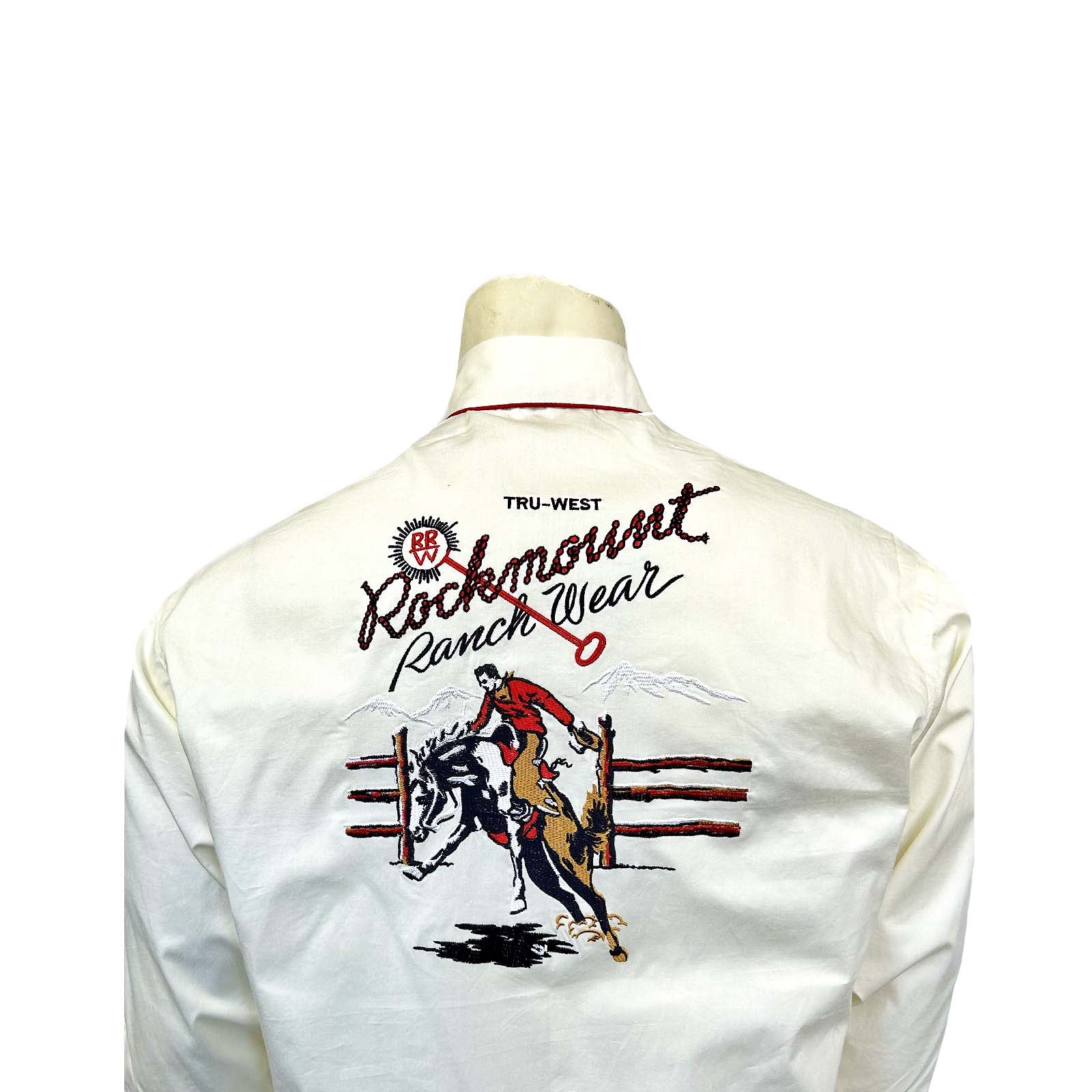 Rockmount Ranch Wear Mens Vintage Western Shirt Rockmount Bronc Logo Ivory Back