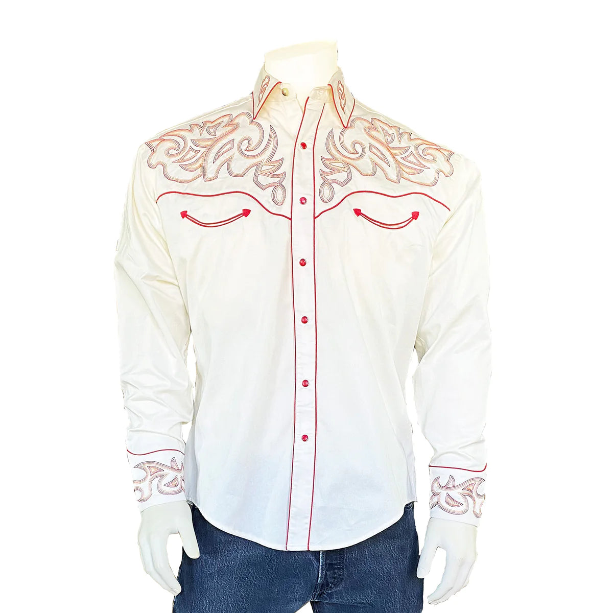 Scully Mens Unique Old West Style Shirt - Ivory RW230-IVO-M