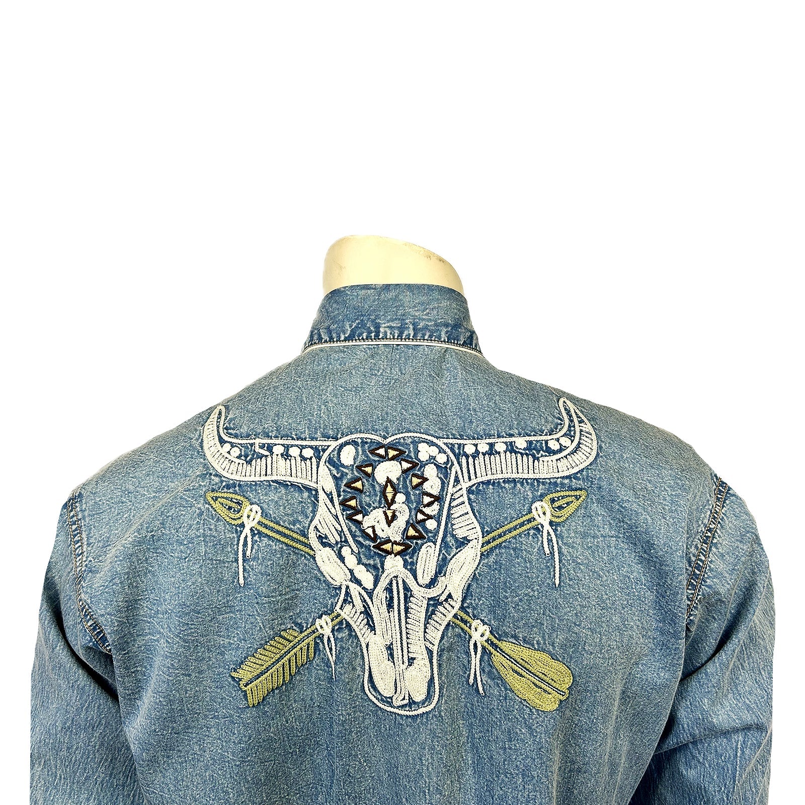 Rockmount Men's Vintage Inspired Steer Skull Arrows Denim Back