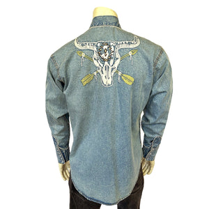 Rockmount Men's Vintage Inspired Steer Skull Arrows Denim Back