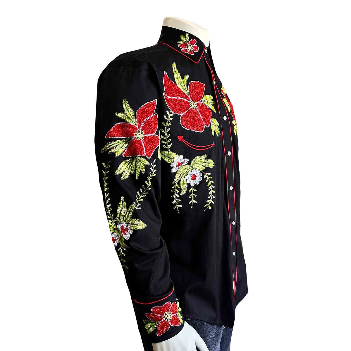 Vintage Inspired Western Men's Shirt Rockmount Hawaiian Hibiscus Side