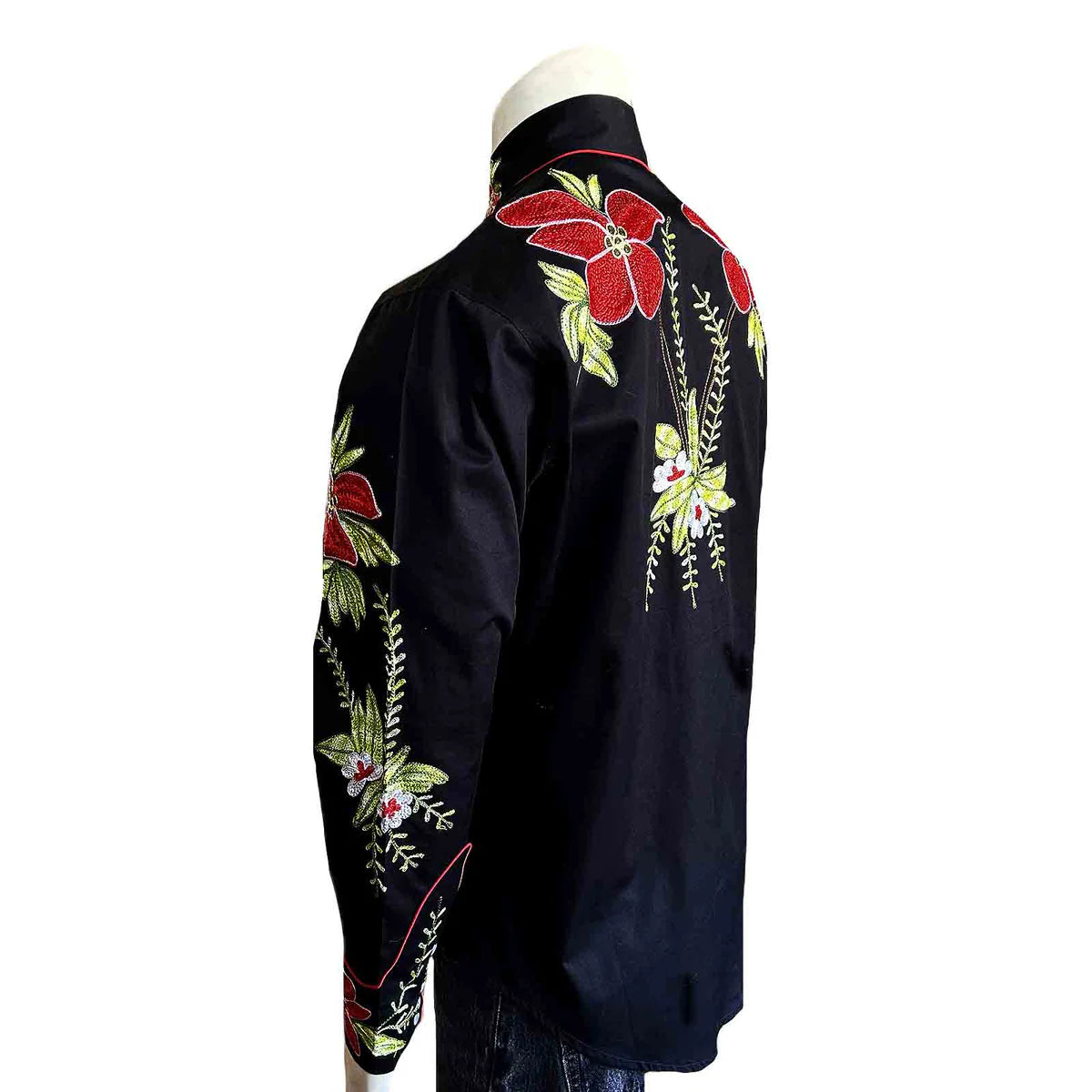 Vintage Inspired Western Men's Shirt Rockmount Hawaiian Hibiscus Side