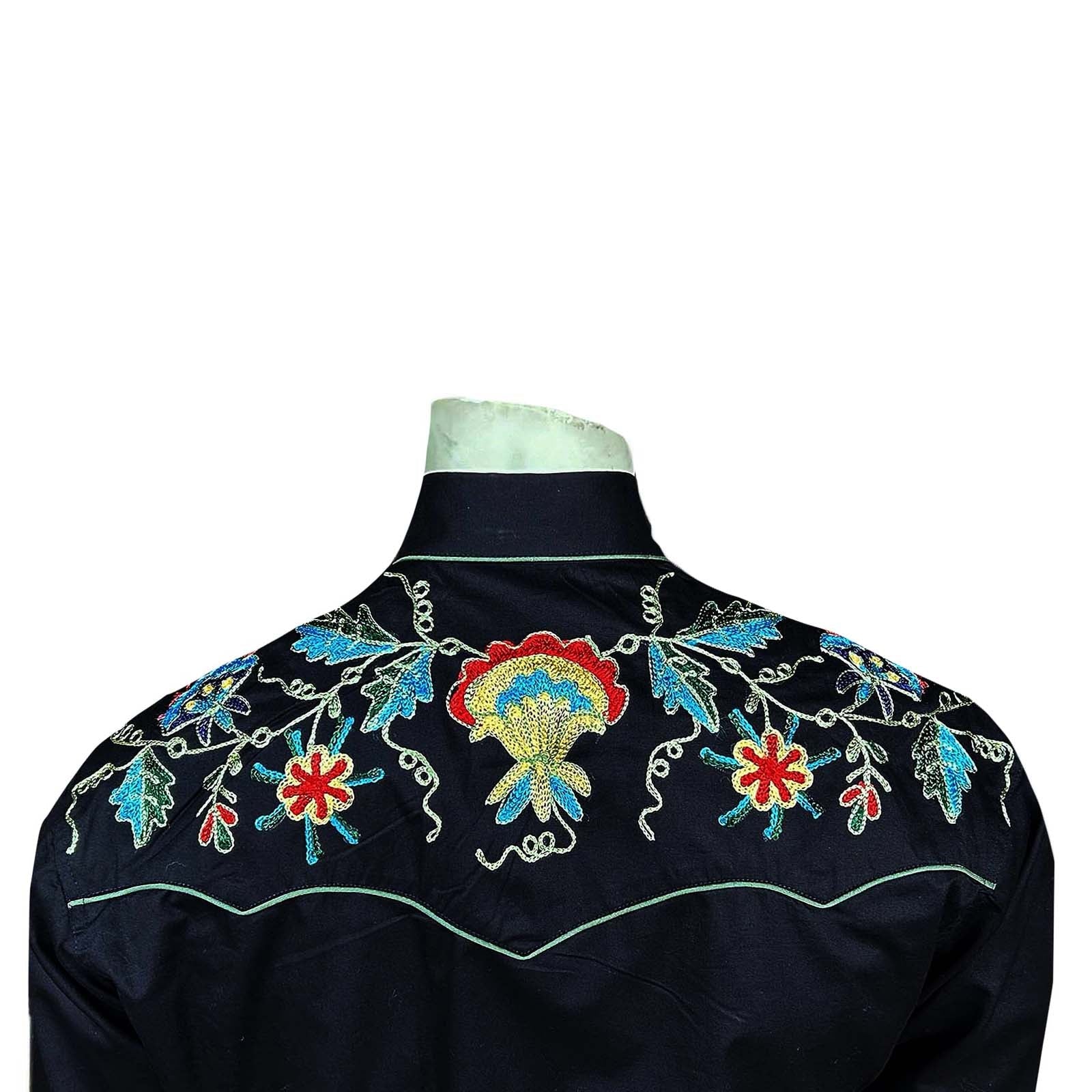 Rockmount Ranch Wear Men's Vintage Western Shirt Floral on Black Back