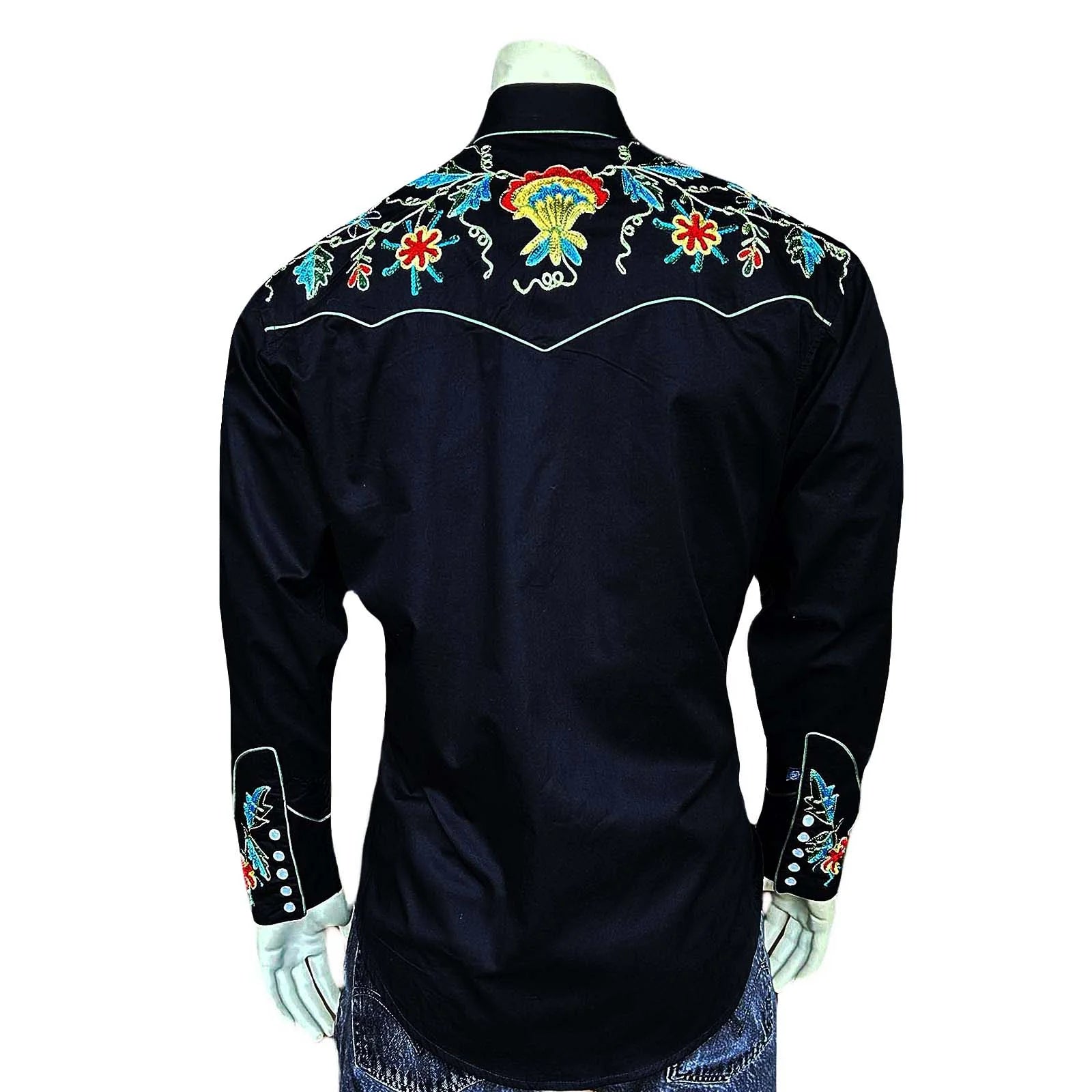 Rockmount Ranch Wear Men's Vintage Western Shirt Floral on Black Front