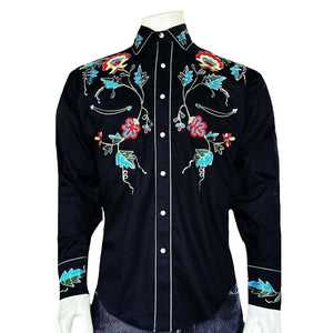 Rockmount Ranch Wear Men's Vintage Western Shirt Floral on Black Front