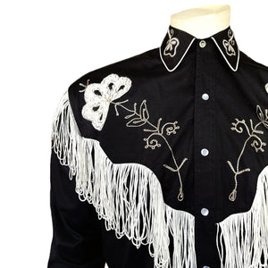 Vintage Inspired Western Shirt Men's Rockmount Fringe Black Front