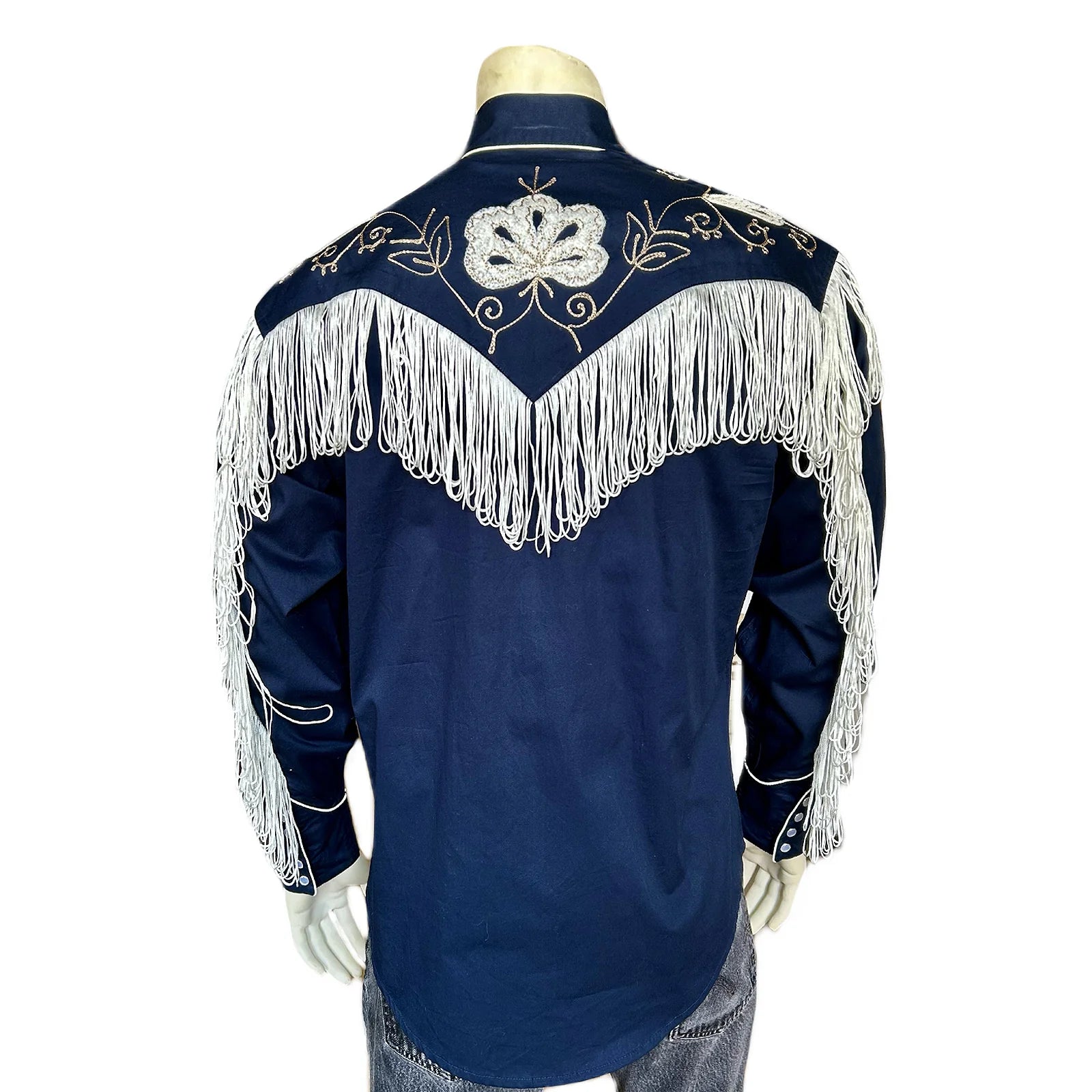 Rockmount Ranch Wear Men's Western Shirt Fringe Navy Front