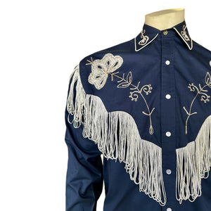 Rockmount Ranch Wear Men's Western Shirt Fringe Navy Front