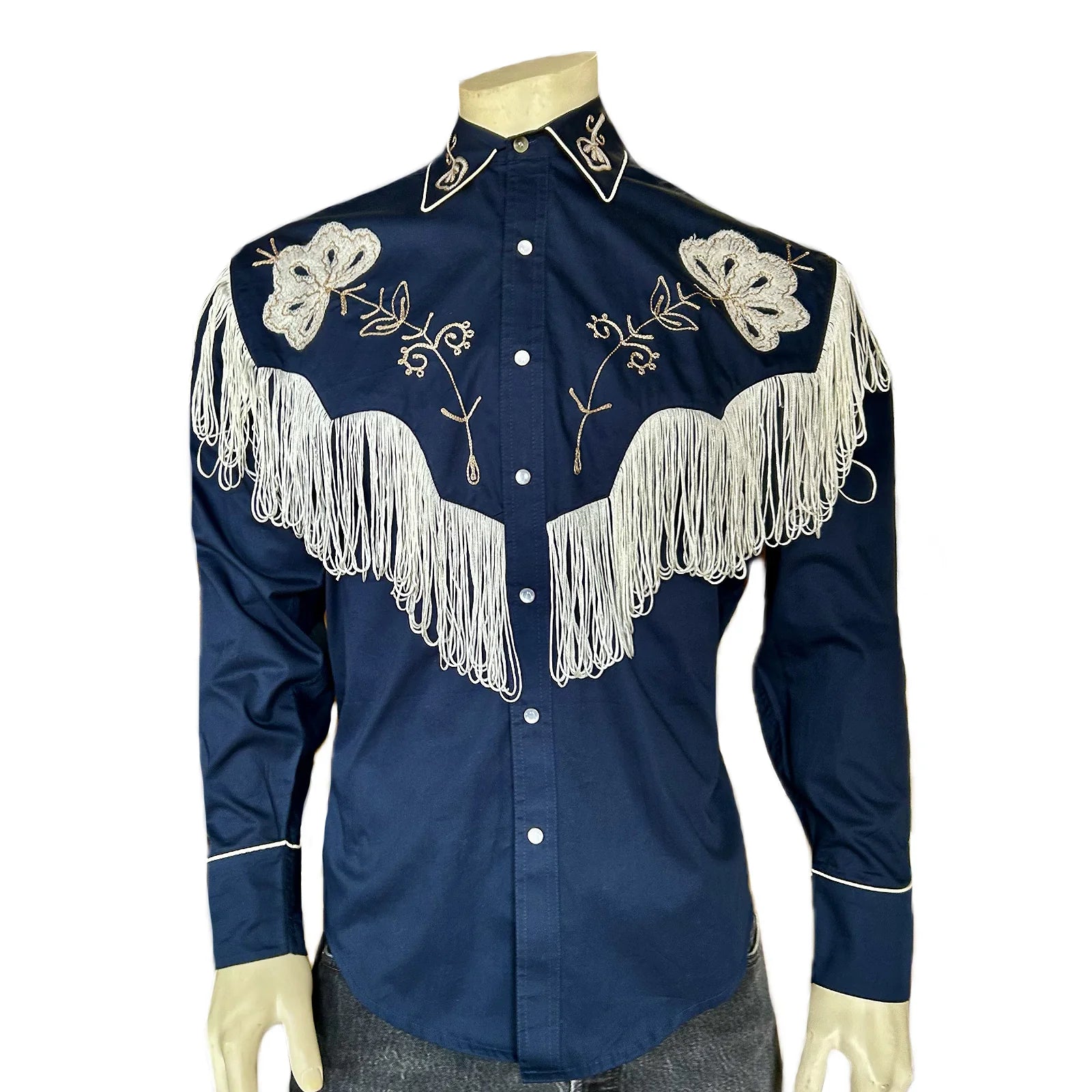 Rockmount Ranch Wear Men's Western Shirt Fringe Navy Front