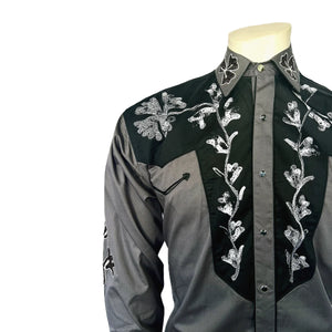 Rockmount Men's Two Tone Grey Black Embroidered Shirt Front