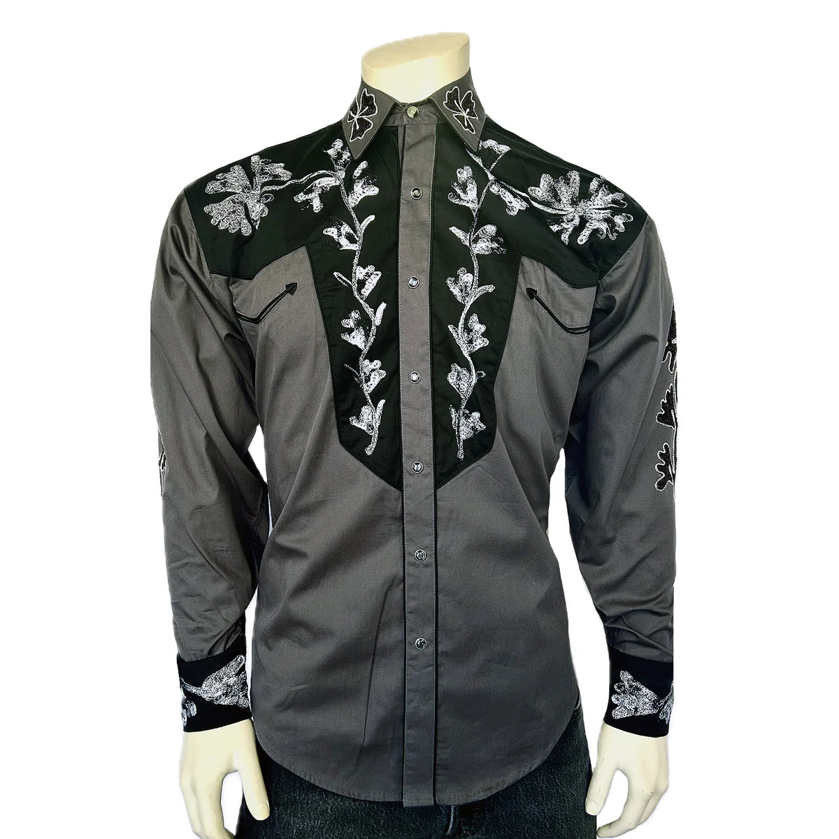 Rockmount Men's Two Tone Grey Black Embroidered Shirt Front