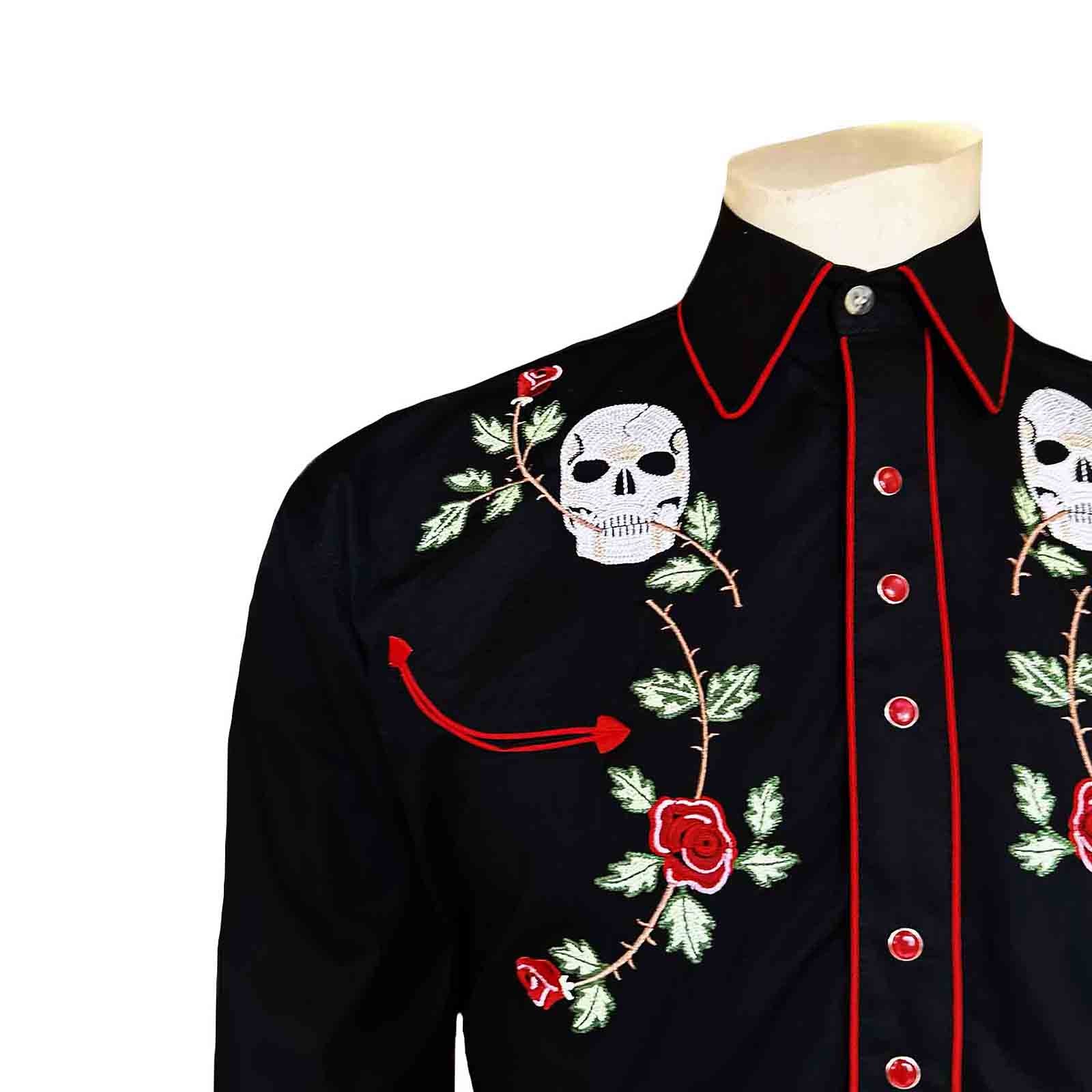 Rockmount Ranch Wear Mens Vintage Western Shirt Skulls & Roses Front