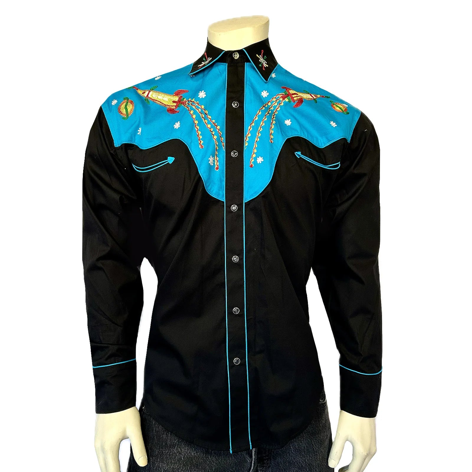 Vintage Inspired Western Shirt Mens Rockmount Ranch Wear Atomic Cowboy Front