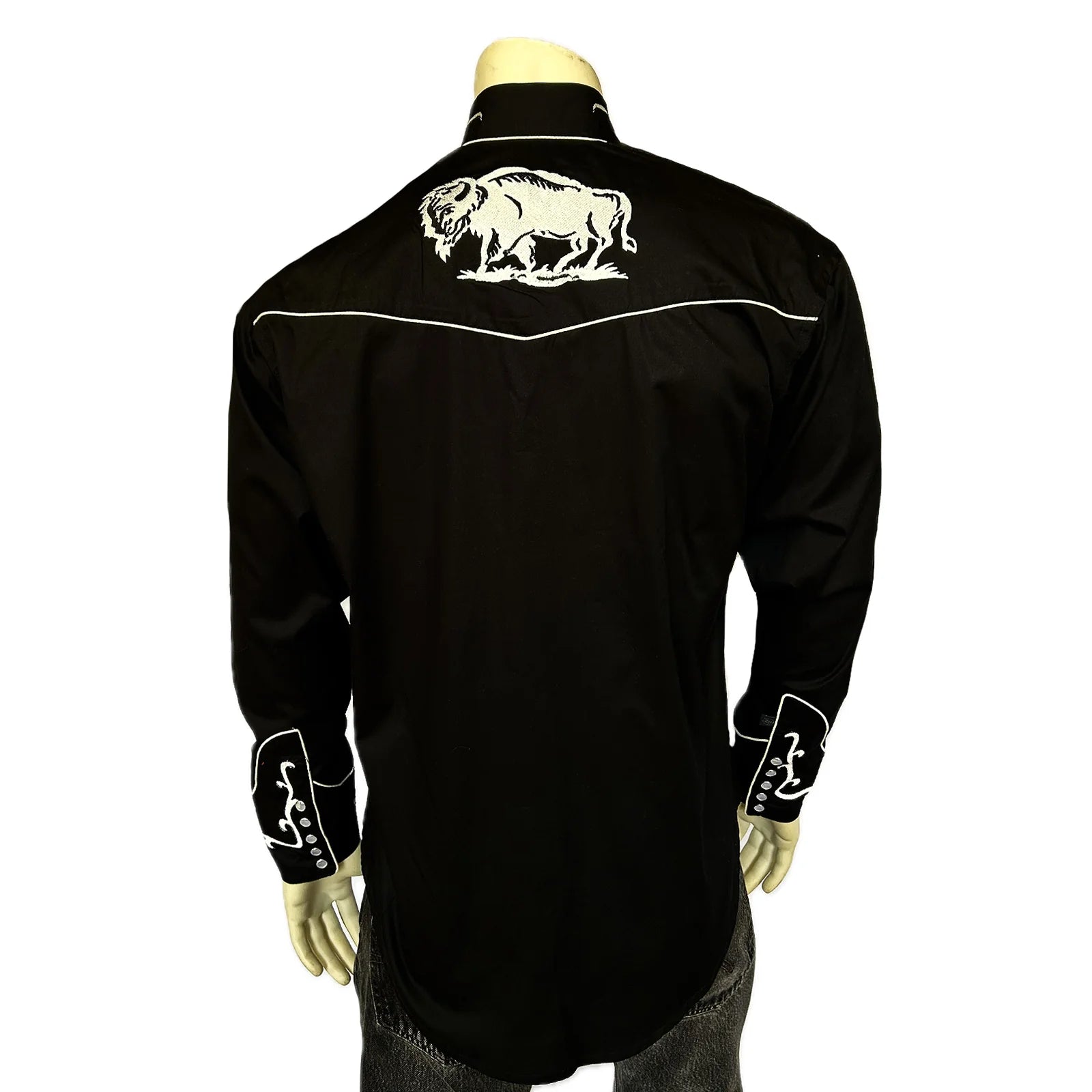 Rockmount Ranch Wear Men's Western Vintage White Bison on Black Back