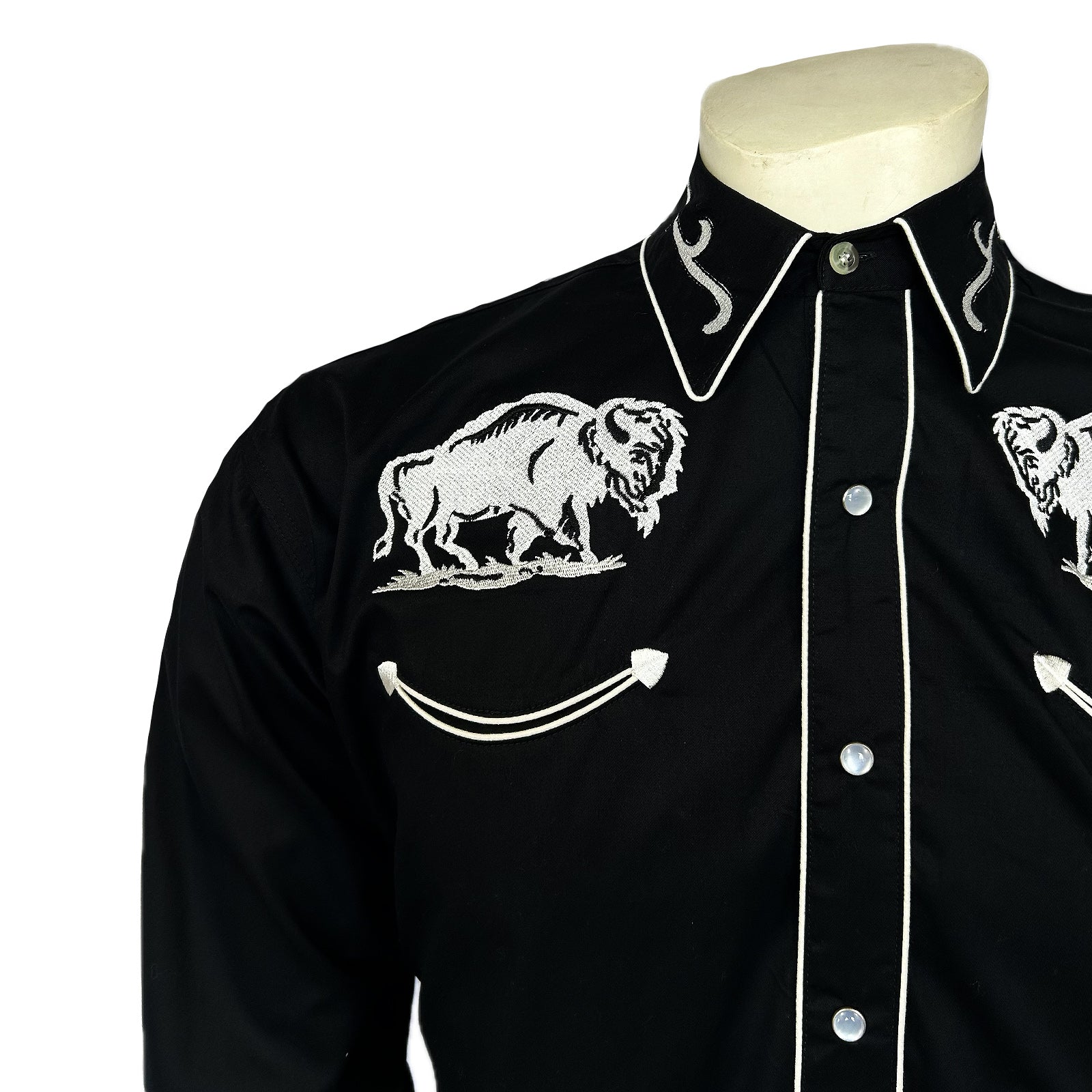 Rockmount Ranch Wear Men's Western Vintage White Bison on Black Front