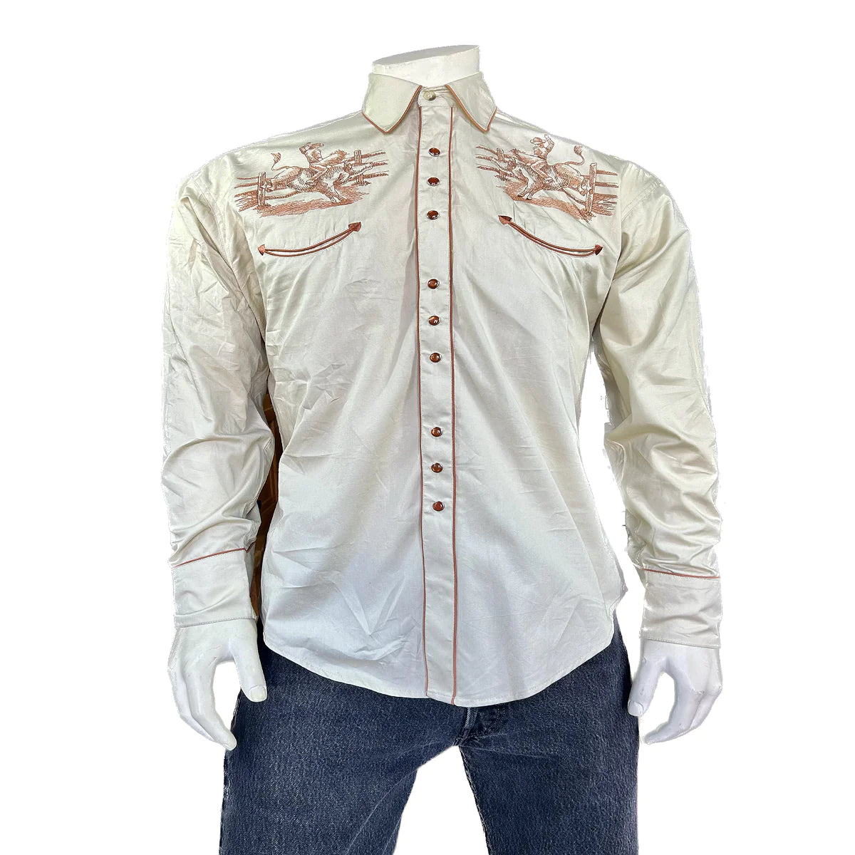 Men's 2-Tone Space Cowboy Embroidered Western Shirt - L