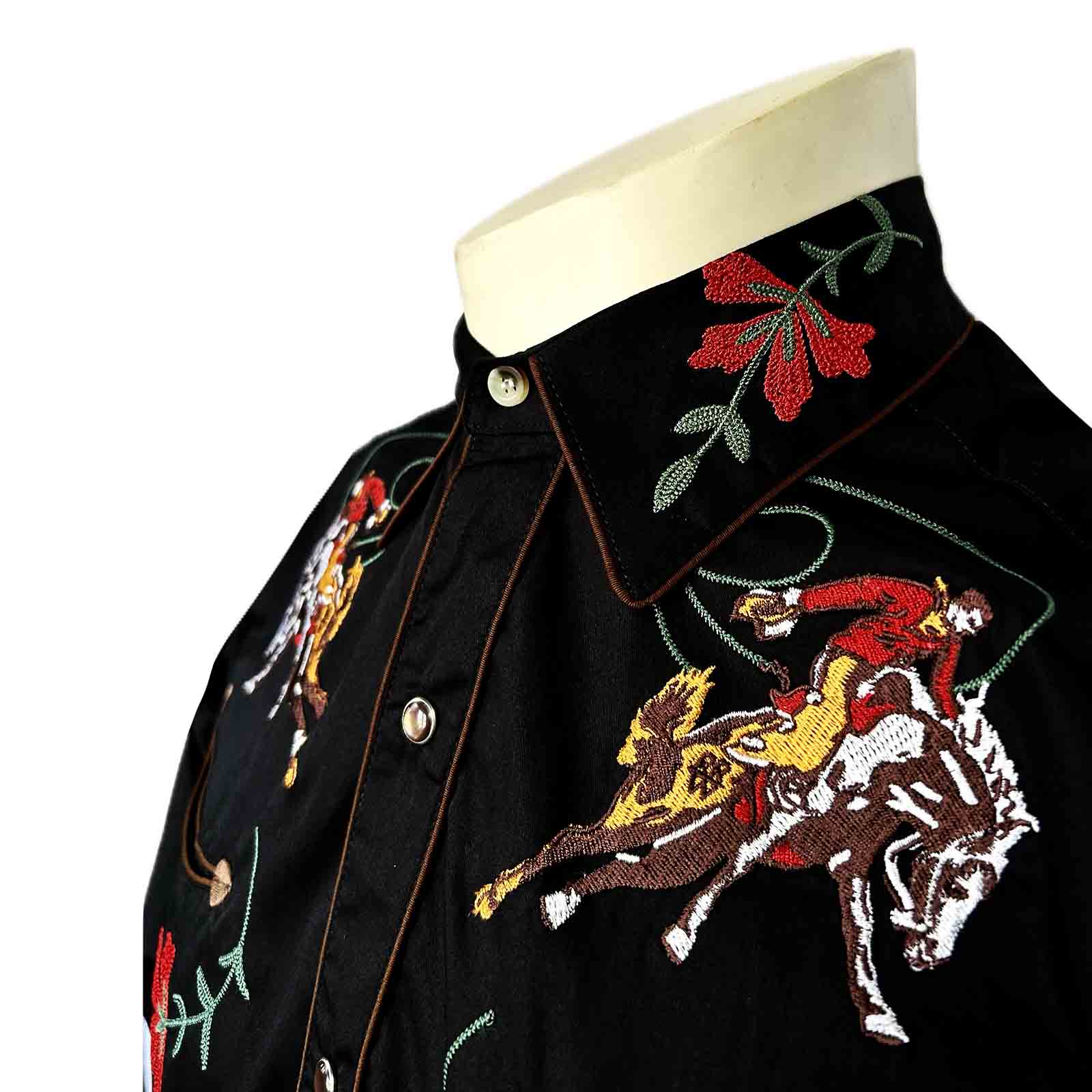 Rockmount Ranch Wear Men's Embroidery Bucking Bronc Black Front #176840B