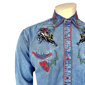 Rockmount Ranch Wear Men's Embroidered Bronc Denim Front #176840C