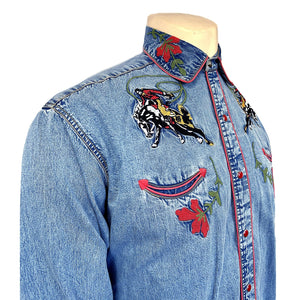 Rockmount Ranch Wear Men's Embroidered Bronc Denim Front #176840C