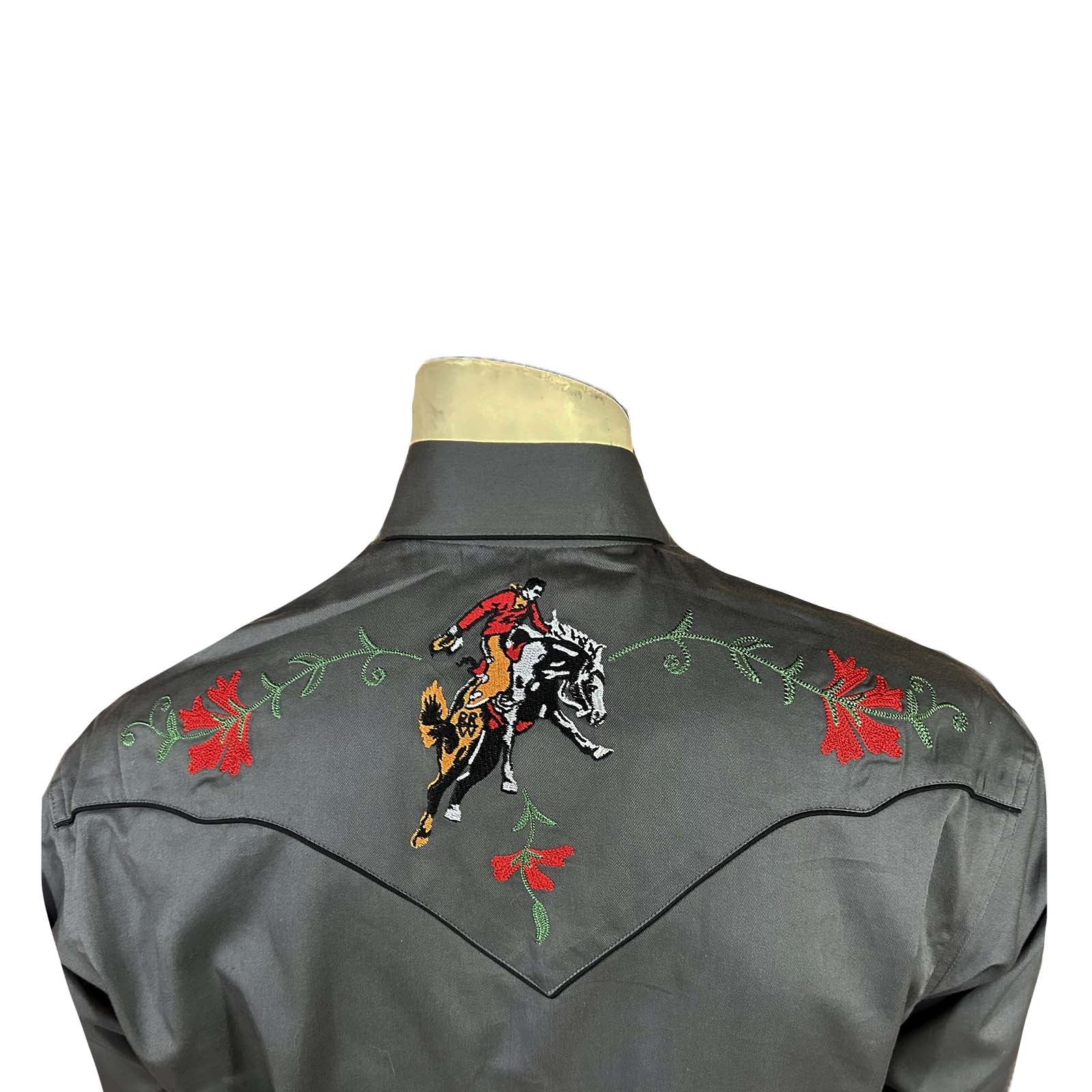 Rockmount Ranch Wear Men's Vintage Inspired Bucking Bronc Embroidered Shirt Back #176840A