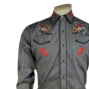 Rockmount Ranch Wear Men's Vintage Inspired Bucking Bronc Embroidered Shirt Front #176840A