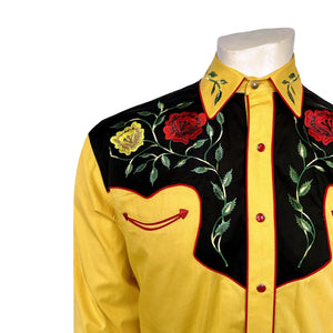 Rockmount Ranch Wear Men's Vintage Western Shirt Floral on Gold Front on Mannequin