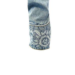 Rockmount Ranch Wear Men's Vintage Western Shirt Floral Tooling on Denim Cuff