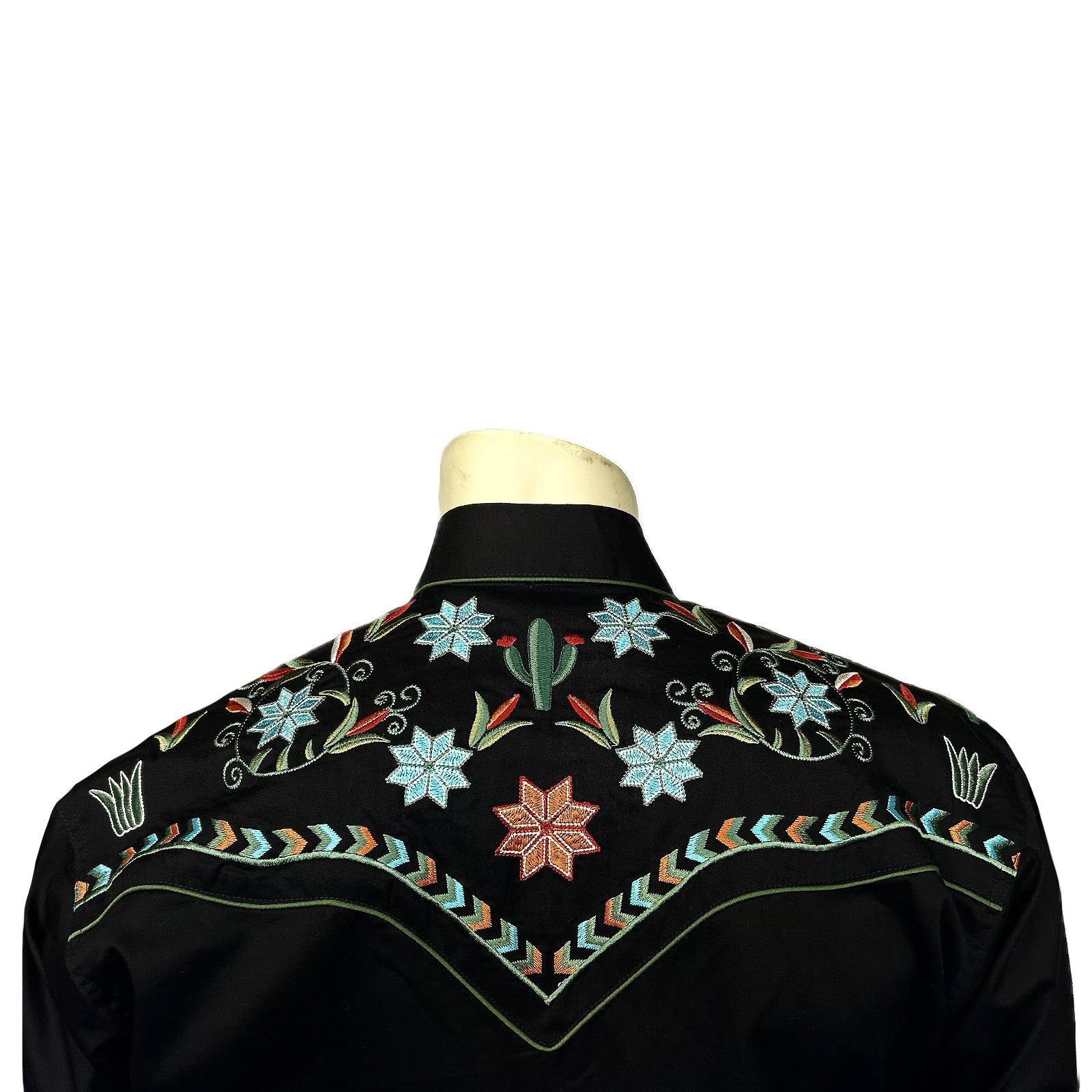 Rockmount Ranch Wear Men's Agave Cactus Floral Embroidery Black Back