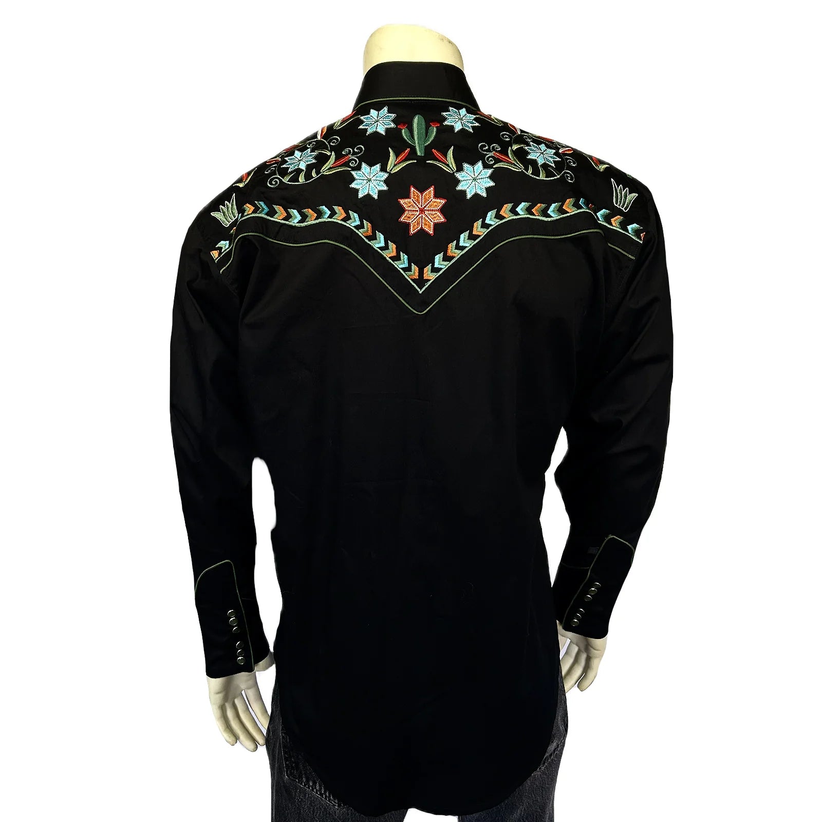 Rockmount Ranch Wear Men's Agave Cactus Floral Embroidery Black Back