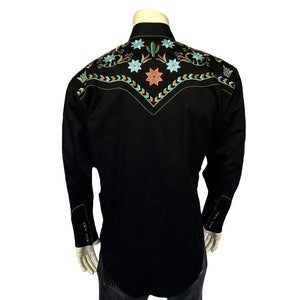 Rockmount Ranch Wear Men's Agave Cactus Floral Embroidery Black Back