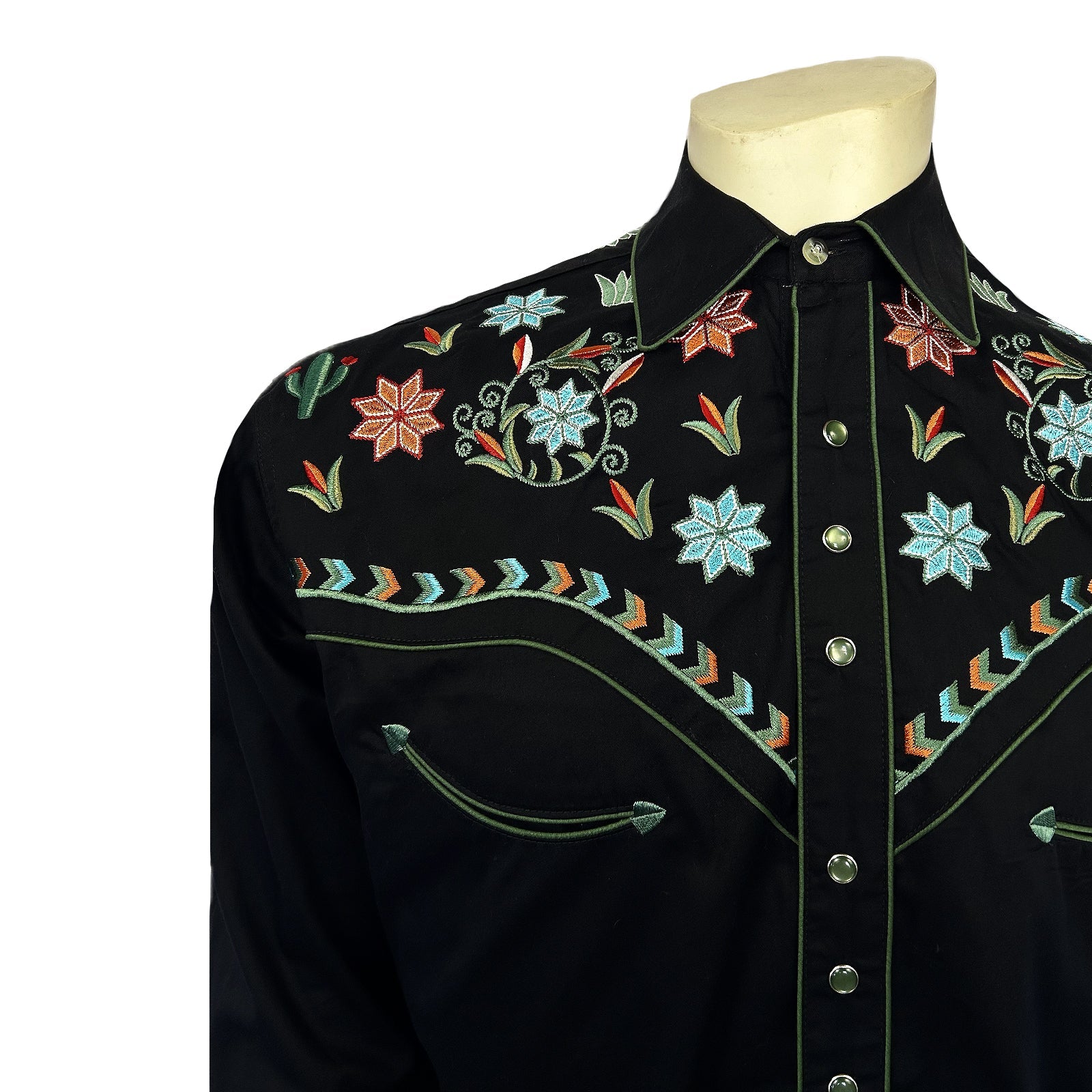 Rockmount Ranch Wear Men's Agave Cactus Floral Embroidery Black Front