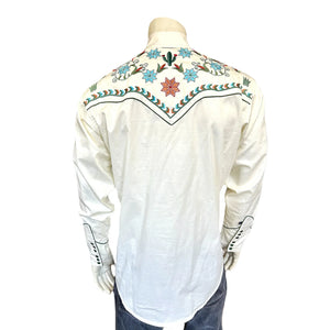 Rockmount Ranch Wear Men's Agave Cactus Floral Embroidery Ivory Back