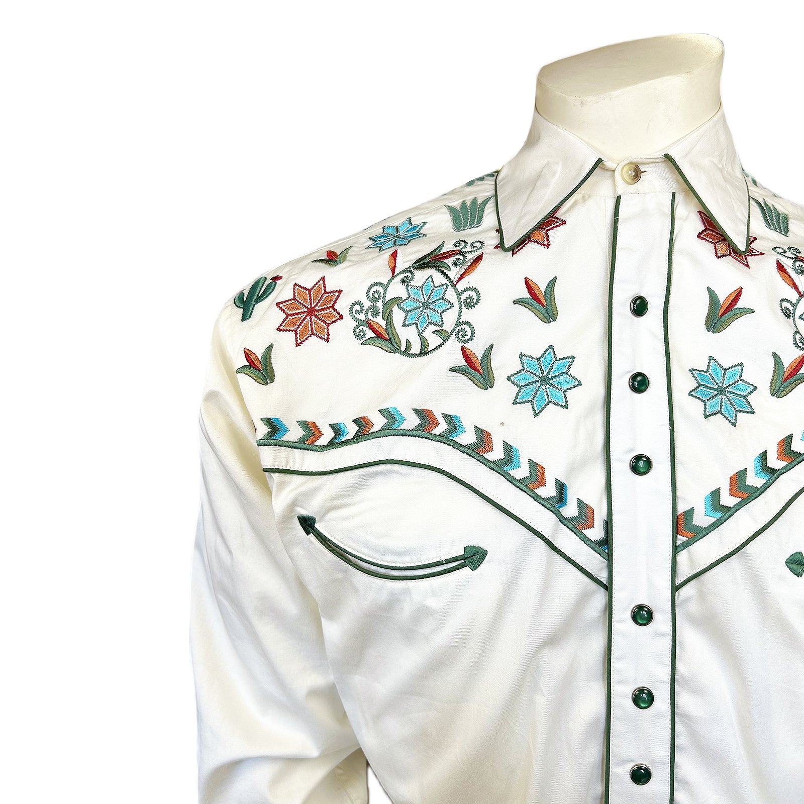 Rockmount Ranch Wear Men's Agave Cactus Floral Embroidery Ivory Front