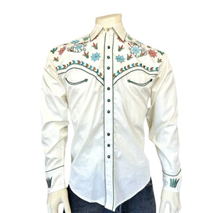 Rockmount Ranch Wear Men's Agave Cactus Floral Embroidery Ivory Front